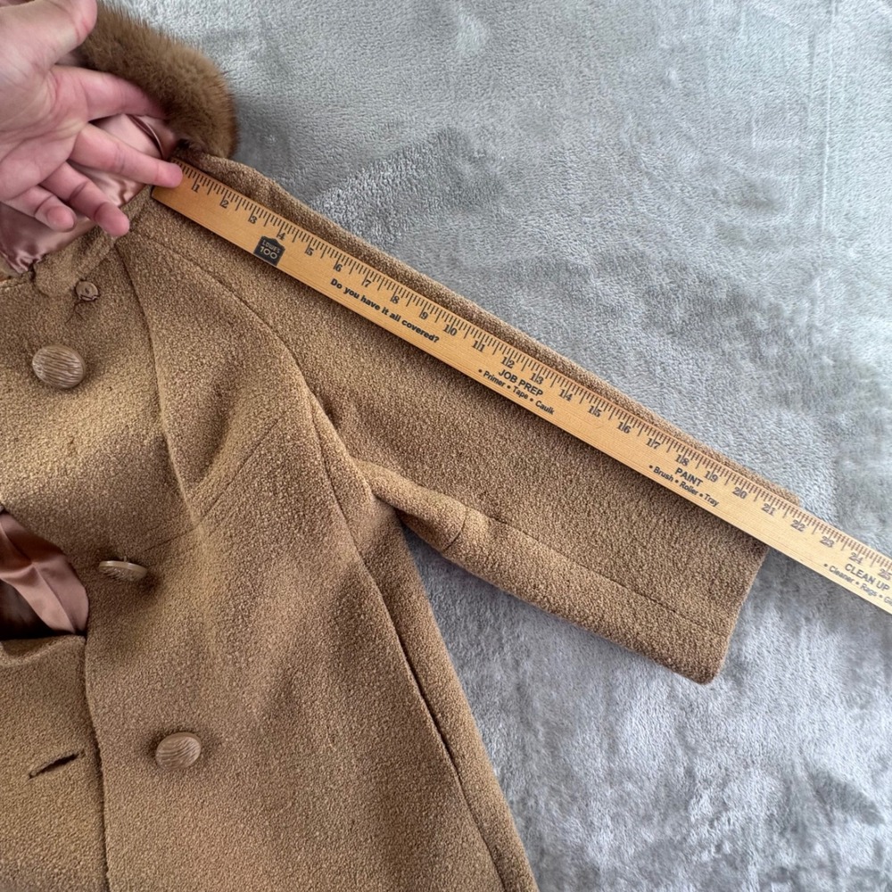 Vintage 1950s-60s Women's Boucle‎ Coat Genuine Mink Fur Collar Tan Mod Overcoat - Picture 7 of 16